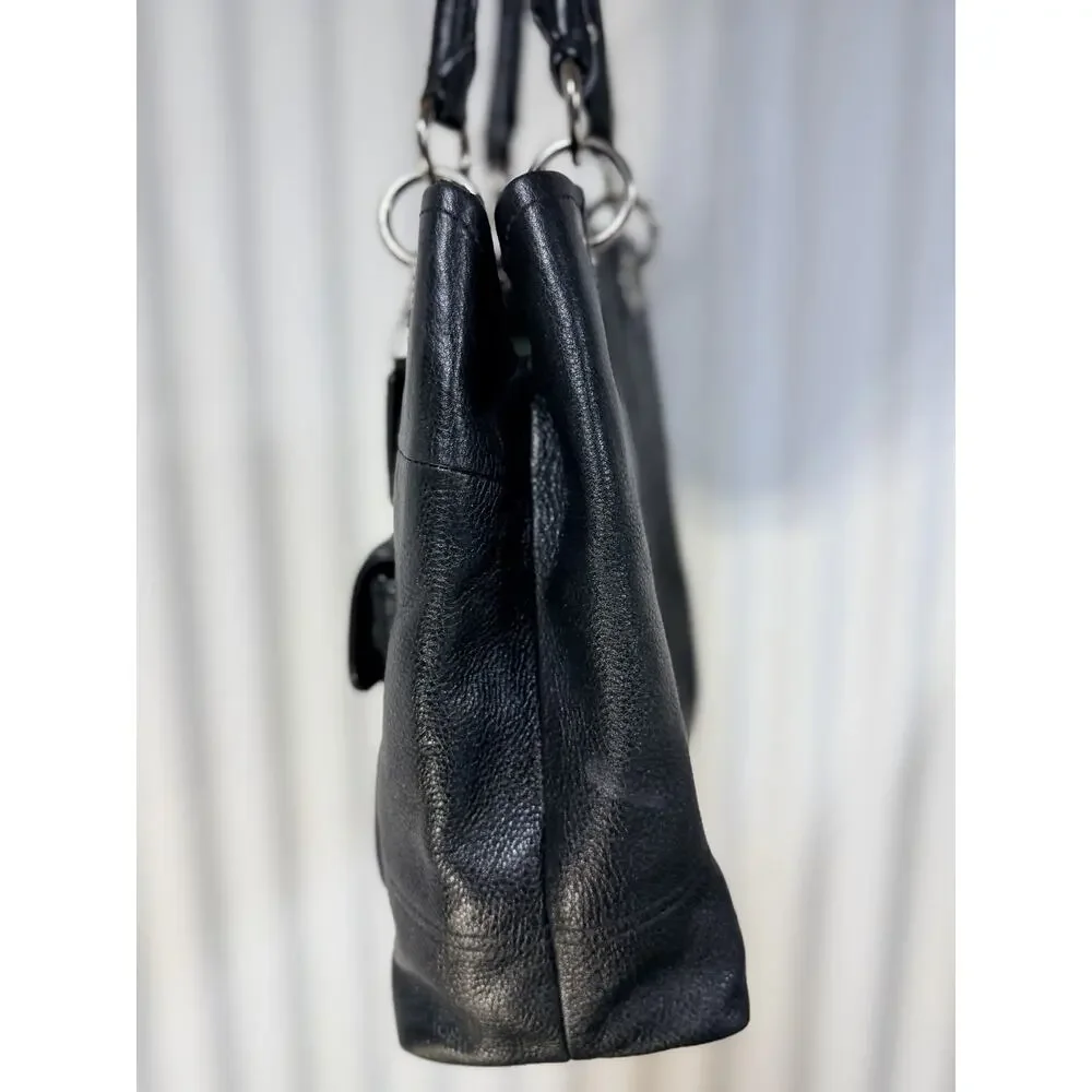 VTG Coach Hamptons Pebble Leather Tote Bag Black F1569 Lime Green Satin Interior